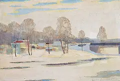 Thomas Harold Beament, Railway Bridge, St. Rose, oil on wood board