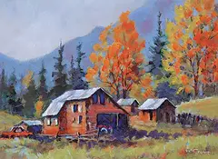 Rick Crump, Dicken Road Farm, oil on paper board