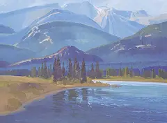 Meredith Evans, Victoria Cross Ranges, Athabasca River, Jasper, 1979, oil on canvas