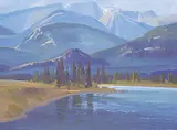 Meredith Evans, Victoria Cross Ranges, Athabasca River, Jasper, 1979, oil on canvas