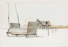 Leonard James Gibbs, Untitled - The Old Winter Sleigh, gouache on paper