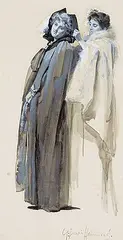 Gertrude E. Hammond, Untitled - Two Ladies in Long Coat, watercolour on paper