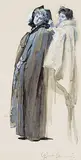 Gertrude E. Hammond, Untitled - Two Ladies in Long Coat, watercolour on paper