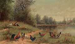 Howard L. Hill, Untitled - Chickens, oil on canvas