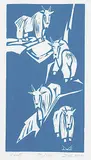 Goats #70/100 by Illingworth Kerr, lino block on paper, sold Dec 2021
