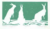 Jack Rabbits #70/100 by Illingworth Kerr, lino block on paper, sold Dec 2021