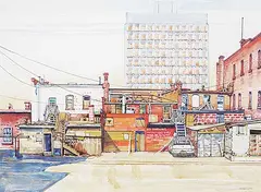 John Adrian James Little, Back of Variety Theater [Back of Hitchin Post Theatre?], 1978, watercolour on paper