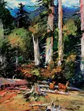 Richard S. McDiarmid, Deer Feeding, Morsbey Isl., oil on wood board
