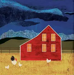 Cheryl O'Byrne, Untitled - Farm, mixed media on wood board
