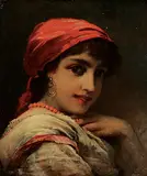 Valentine Cameron Prinsep, Untitled - Woman in Red Scarf, 1889, oil on canvas