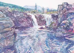 Jack Rigaux, Lundbreck Falls, 1984, gouache on paper