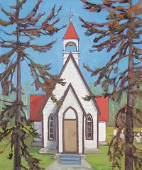 St. Pauls, Fish Creek, Midnapore - Built 1885 by John Davenall Turner, oil on canvas board, sold Dec 2021