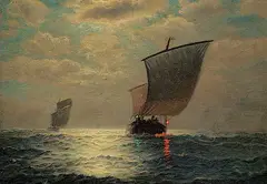 Untitled - Ships at Dusk by James Walter, oil on canvas, sold Dec 2021