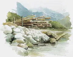 Robert Leslie Weisbrich, Log Dump, 1983, watercolour on paper