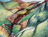 Sybil Andrews, Untitled - Hillside Houses, 1932, oil on canvas