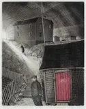 David Blackwood, Ephraim Kelloway's Place #53/75, 1989, colour etching on paper