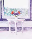 Mary Frances West Pratt, Poppies and Lilacs Against the Window, 1983, watercolour on paper