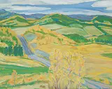 John Harold Thomas Snow, Foothills Road, 1975, oil on canvas board