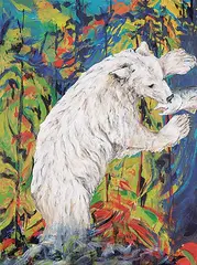 Spirit Bear in Laughing Forest by Maureen Enns, 2016, oil on canvas, sold Nov 2021