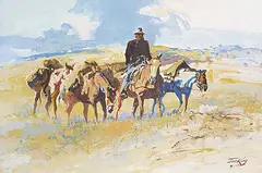 Jack Elmo King, Untitled - Teamwork, gouache on paper board
