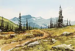 Untitled - Alpine Meadow by Simon H. Camping, watercolour on paper, sold Nov 2021