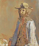 Self-Portrait with Straw Hat by Robert F.M. McInnis, 1984, oil on canvas, sold Nov 2021