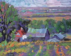 Leif Ostlunb, The Red Farmhouse, oil on canvas