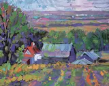 Leif Ostlunb, The Red Farmhouse, oil on canvas
