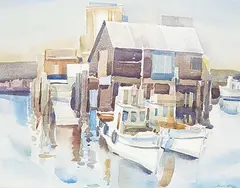 Untitled - Boats at the Dock by Franklin Herbert Palmer, watercolour on paper, sold Nov 2021