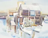 Franklin Herbert Palmer, Untitled - Boats at the Dock, watercolour on paper