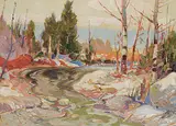 Hal Ross Perrigard, Narrow Spot - Tomifobia River - Eastern Townships, Spring, oil on canvas board