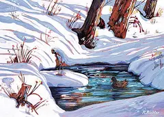 Karin Richter, Winter Swim, acrylic on board