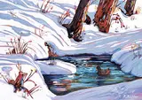 Karin Richter, Winter Swim, acrylic on board