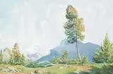 Tree in Banff Campground, Mt. Rundle by Margaret Shelton, 1981, watercolour on paper, sold Nov 2021