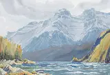 Cascade Mountain, Lake Minnewanka by Margaret Shelton, 1977, watercolour on paper, sold Nov 2021