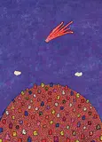 Ferdinando Nichola Spina, Arctic Town on Hill Visited by the Red Comet, 2013, mixed media on wood board