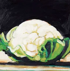 Cauliflower [II] by Les Thomas, 1992, oil on wood board, sold Nov 2021