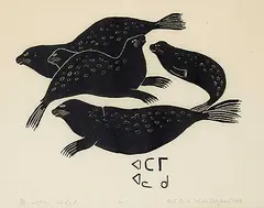 Adami Alaku, Seals #30/30, 1962, stonecut on paper
