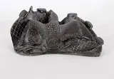 Davidialuk Alasua Amittu, Untitled - Loon Caught in Fishing Net, grey stone carving