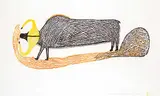 Luke Anguhadluq, Musk-Ox Eating Grass #19/50, 1973, colour stonecut on paper