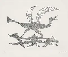 Johnniebo Ashevak, Untitled - Bird and Animals #13/50, 1962, etching on paper
