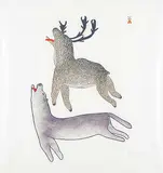 Pitseolak Ashoona, The Chase #33/50, 1983, colour stonecut and stencil on paper