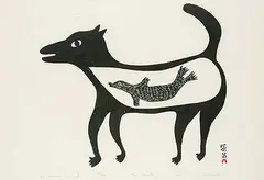 Kingmeata Etidlooie, Dog Dreams of Seal #22/50, 1976, colour stonecut on paper