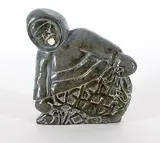 Adamie Inukpuk, Untitled - Man Smoking Pipe, grey stone and bone carving