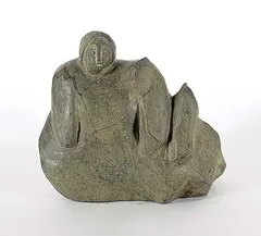 Tuna Iquliq, Kneeling Figure, grey stone carving