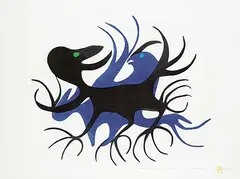 Spirit of the Hawk #4/14 by Myra Kukiiyaut, 1975, colour stonecut and stencil on paper, sold Sep 2021