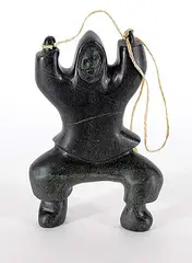 Untitled - Hunter with Rope by Noel Kinglis, black stone carving, sold Sep 2021