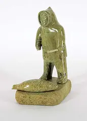 Pauloosie Lyta, Untitled - Hunter and Seal, green stone carving