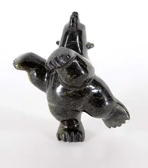 Johnny Manning, Untitled - Dancing Bear [Both Paws Up], dark green stone carving