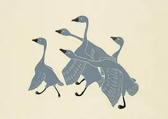 Agnes Nanogak, Five Swans #23/50, 1979, colour relief print on paper